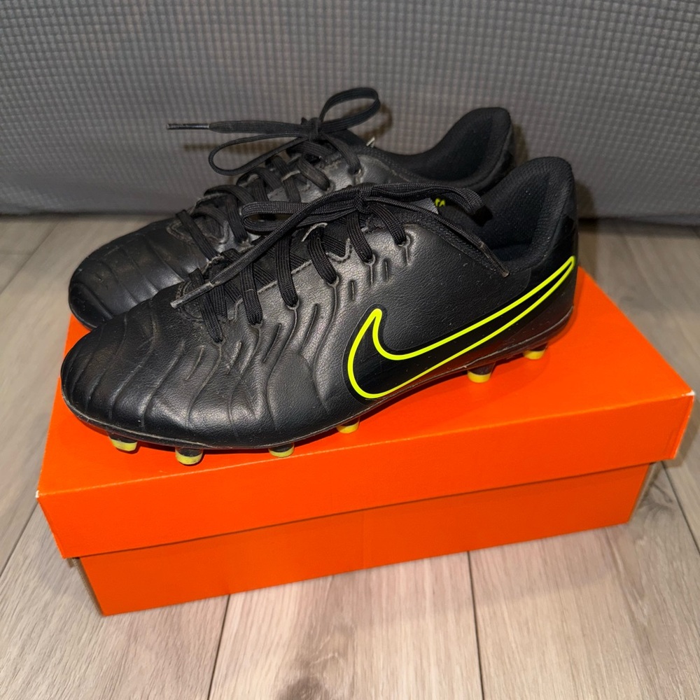 Kids Nike Black Cleats with Neon Highlights